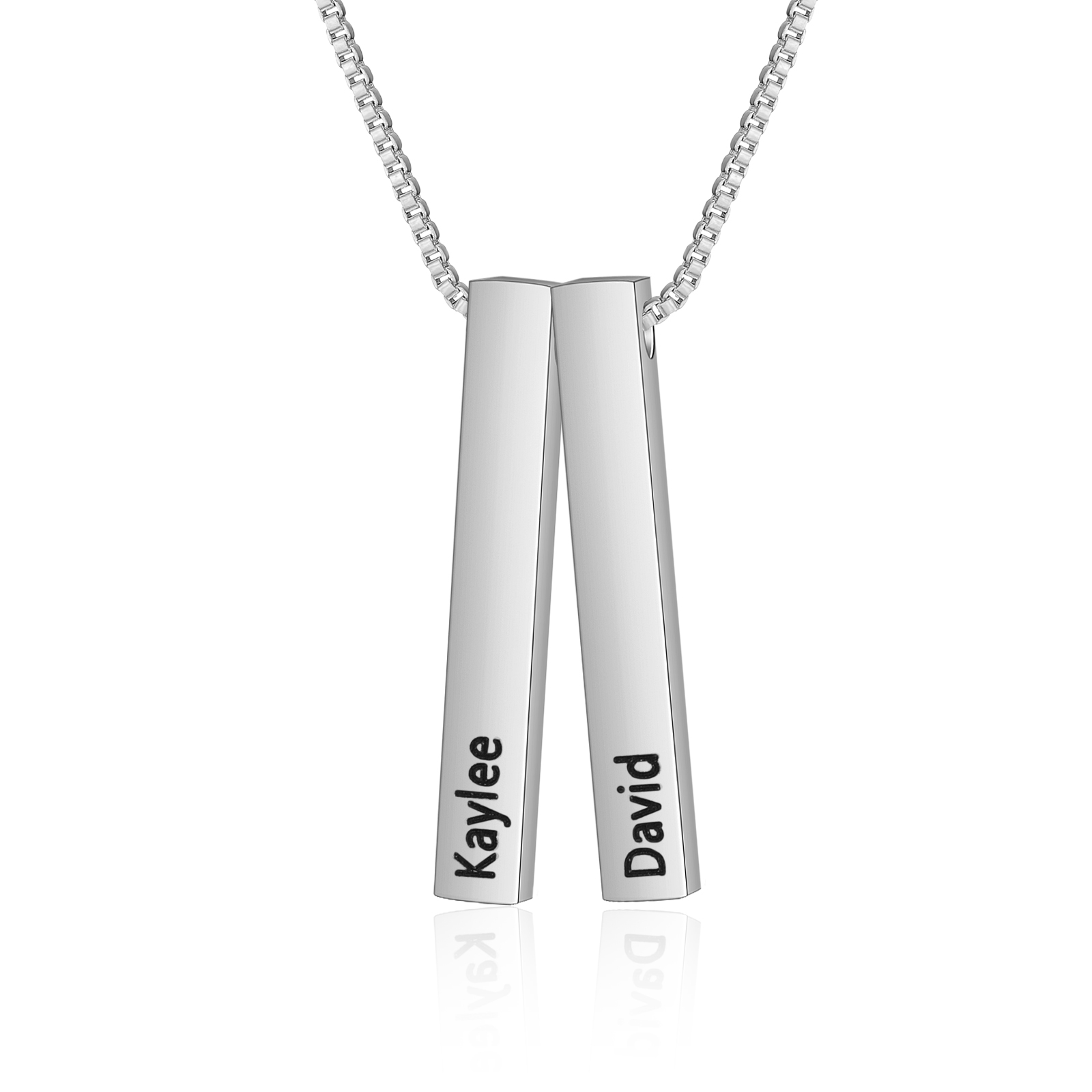 Vertical Bar Necklace Personalized 2 Names 3D Bar Necklace
