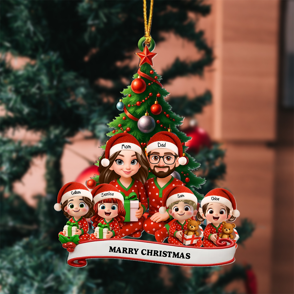 Custom Cartoon Family Christmas Pajama Ornament