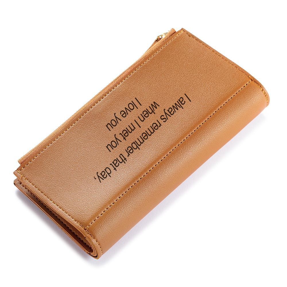 Women Long Style Photo Wallets Custom Inscription Photo Engraved Wallet Brown