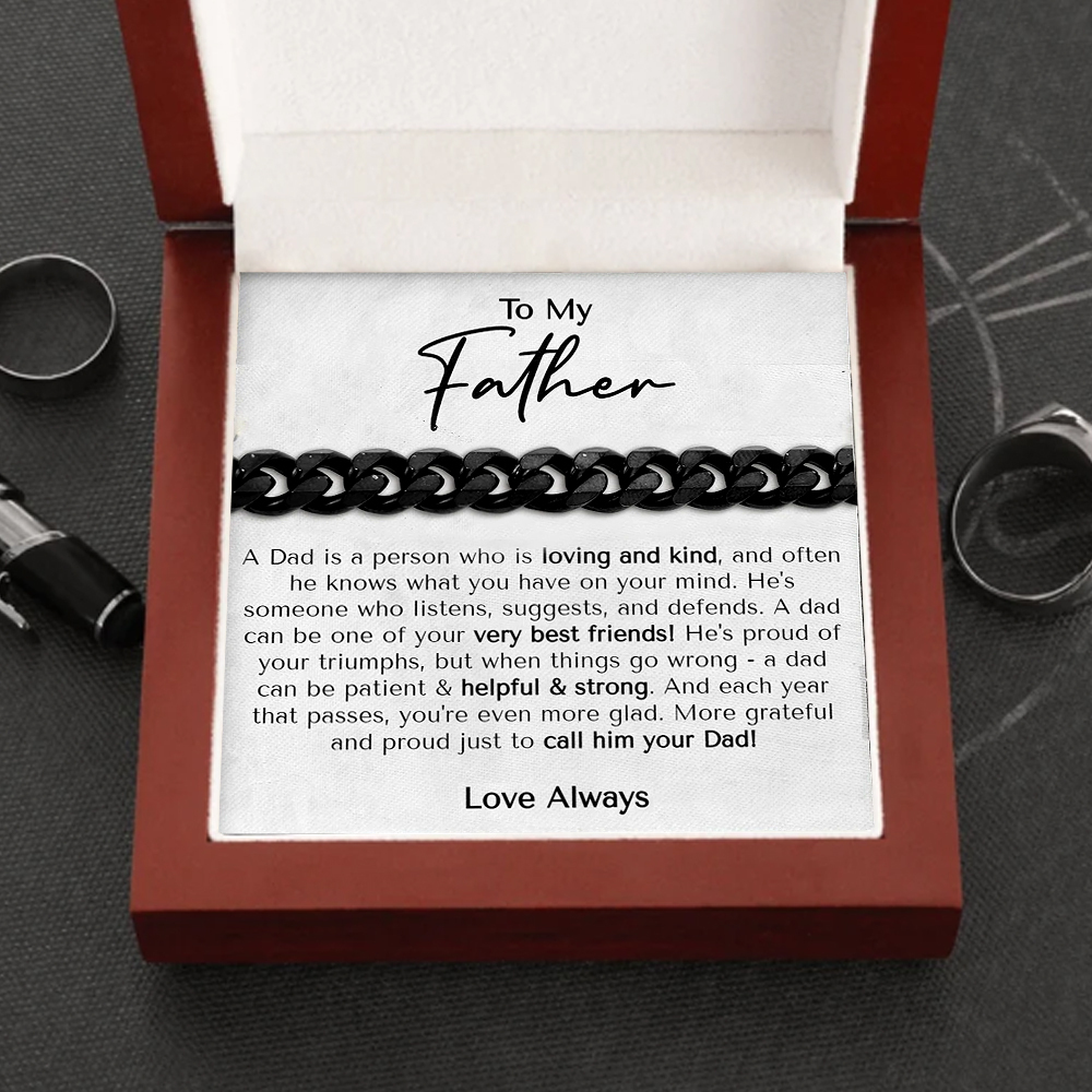 To My Father Cuban Chain Bracelet Stainless Steel Bracelet Set Gifts for Father's Day