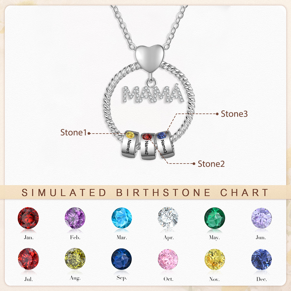 Collar con colgante de "MAMÁ" con 3 nombres Y 3 piedras de nacimiento personalizados | Jessemade