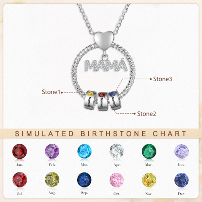 Collar con colgante de "MAMÁ" con 3 nombres Y 3 piedras de nacimiento personalizados | Jessemade