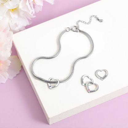 Custom Anklet Engraved 1 Name and Birthstone Heart Shaped Charm Personalized Bracelet for Women