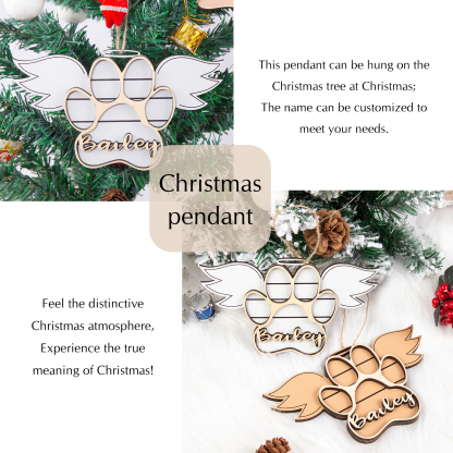Personalized Dog Paw Christmas Ornament Angel Wings Hanging Ornament
