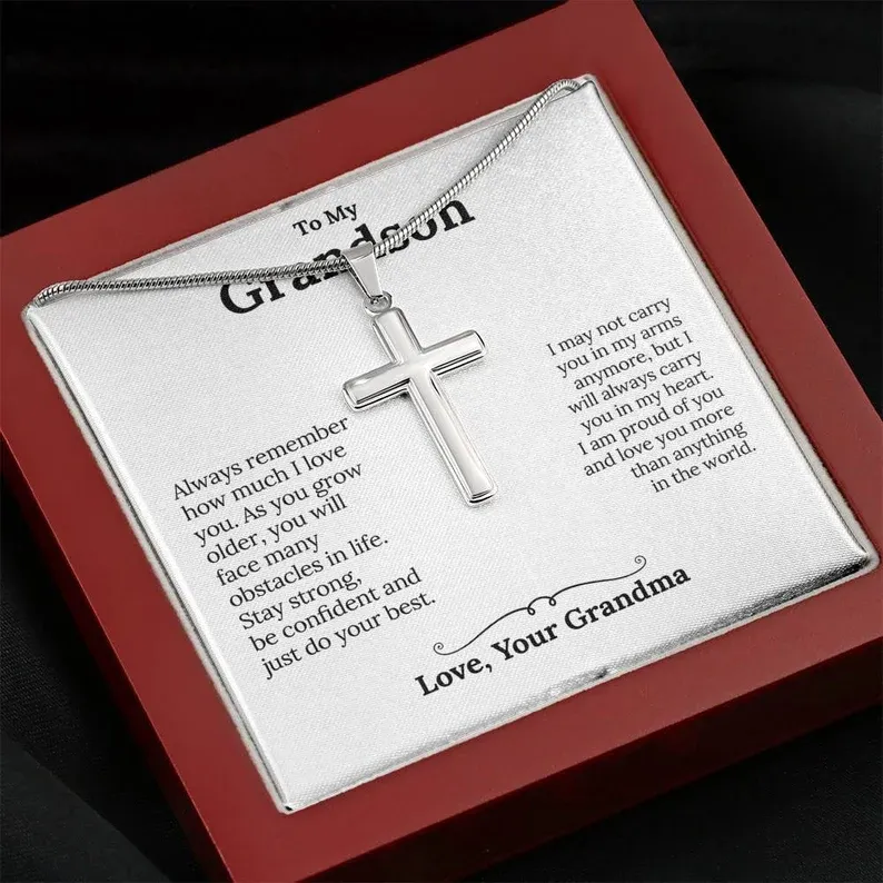 Confirmation Gift To My Grandson - S925 Cross Necklace "I'm proud of you" for Grandson