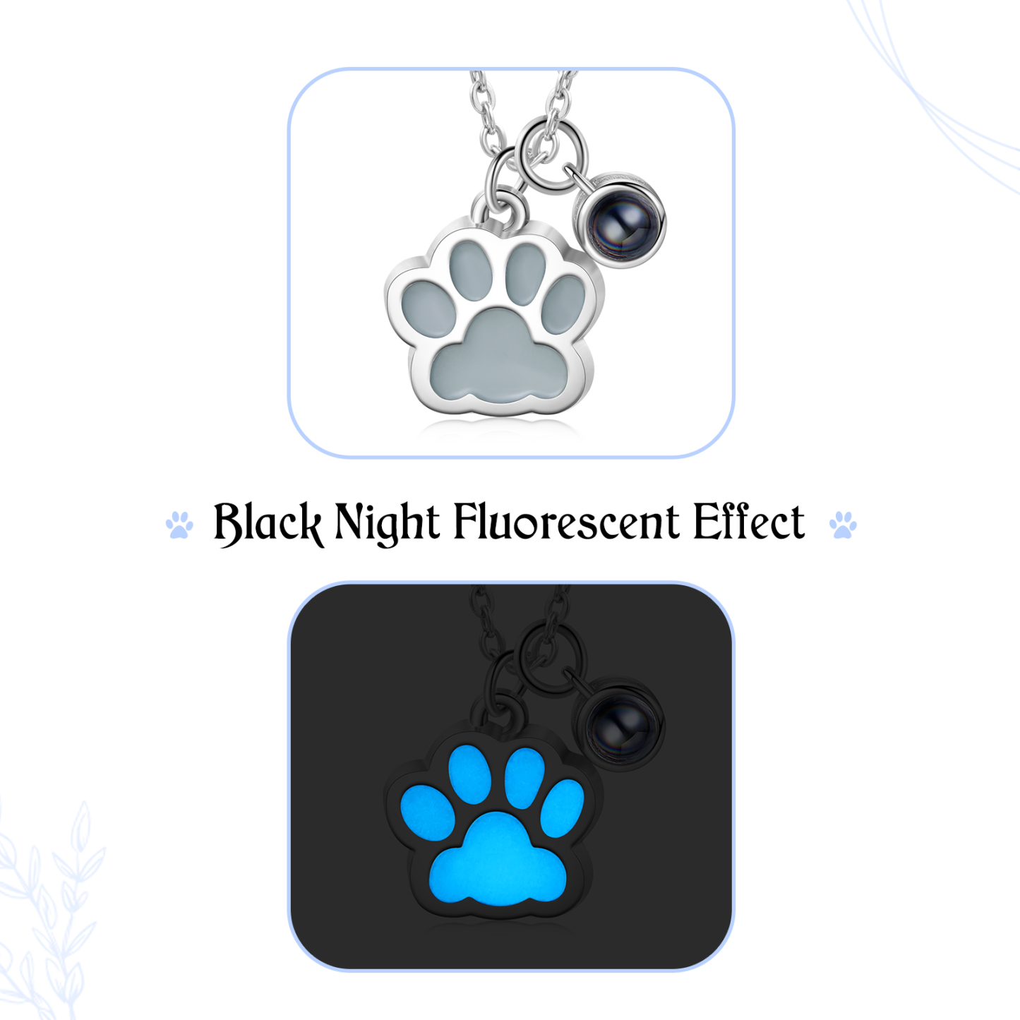 Personalized Dog Paw Pendant Couple Necklace Set Custom Photo Projection Necklace Romantic Gifts For Him/Her