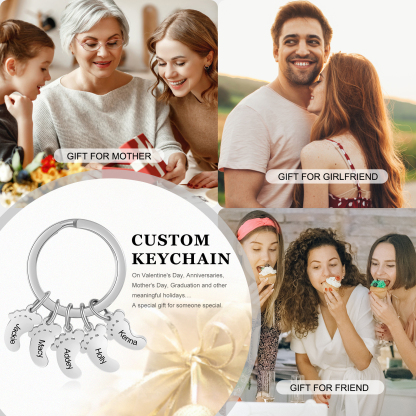 Baby Feet Keychain Personalized 5 Names Keychain Family Gifts