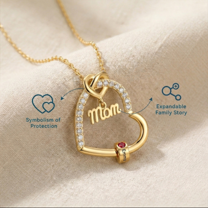 Personalized Heart Mom Necklace Custom 1-5 Names and Birthstones Gift for Mother