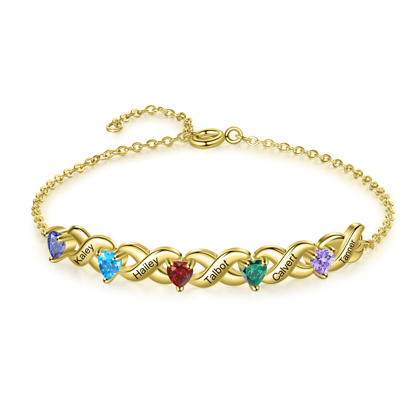 Family Custom Bracelet Heart Personalized with 5 Birthstones