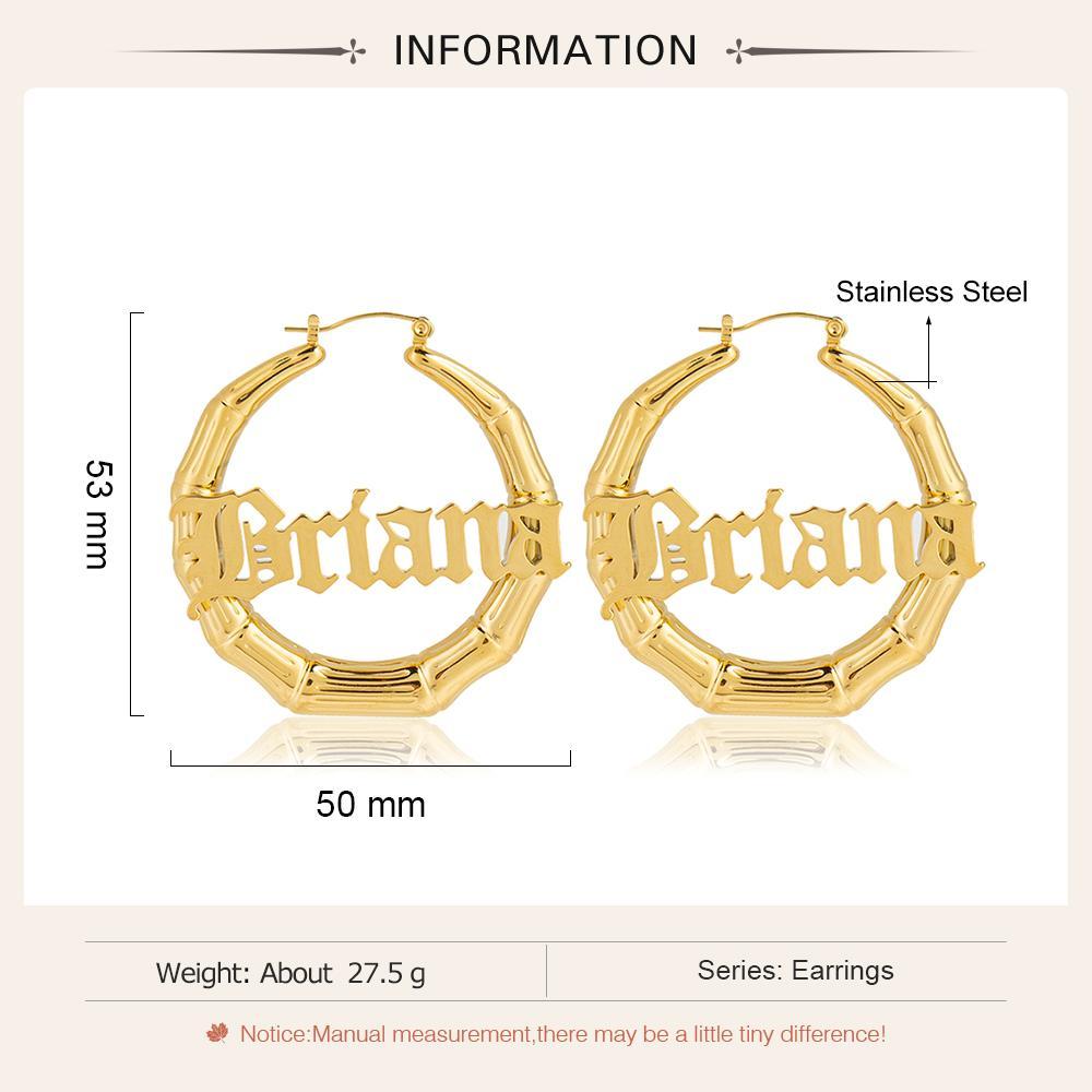 Personalized Bamboo Hoop Name Earrings Custom Name