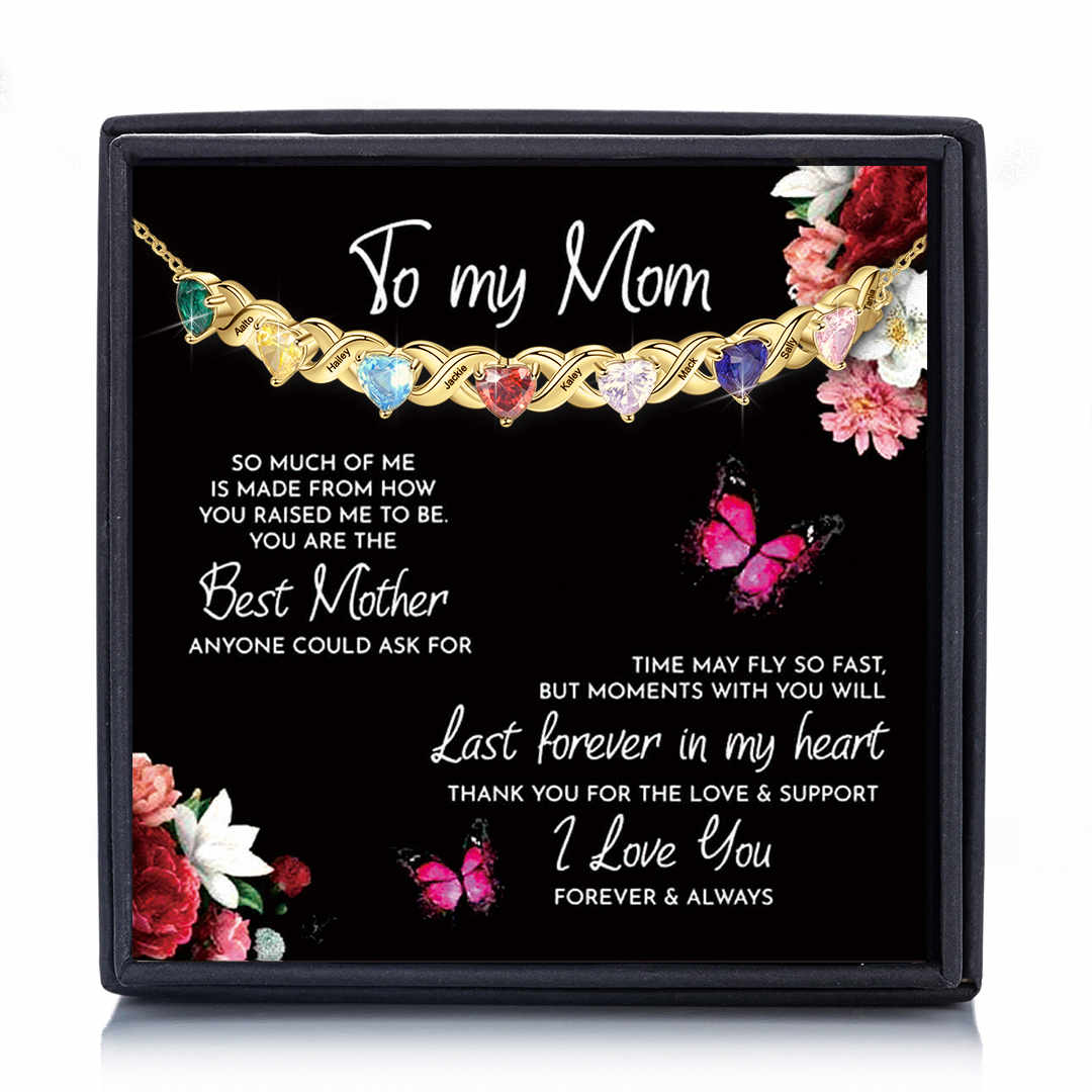 Family Custom Bracelet Heart Personalized with 7 Birthstones