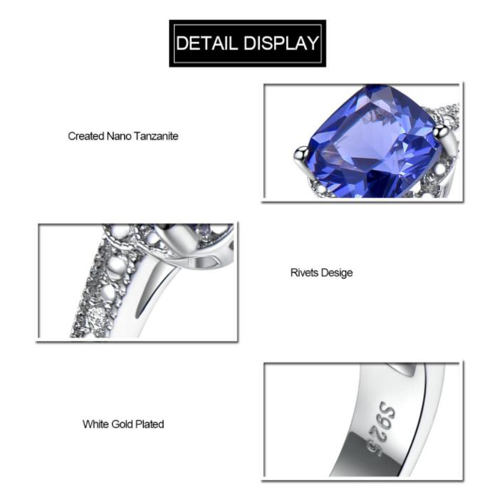 Square Cut Tanzanite Ring with Diamond In Sterling Silver