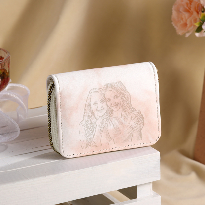Personalized Women's Leather Wallet Custom Photo & Text Zipper Wallet Accordion Wallet Gift for Her