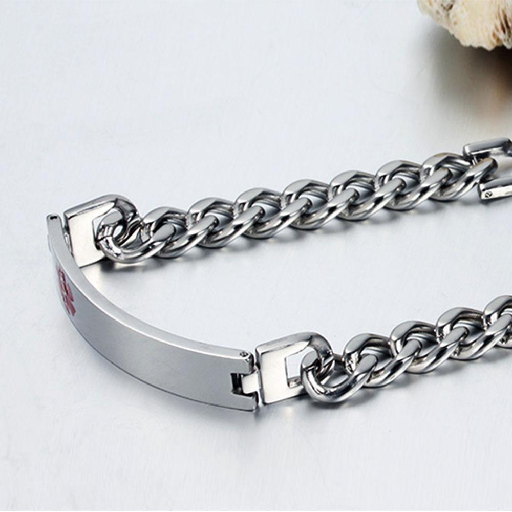 Personalized Medical Alert Bracelet ID Wristbands Stainless Steel Emergency Silver Bracelet