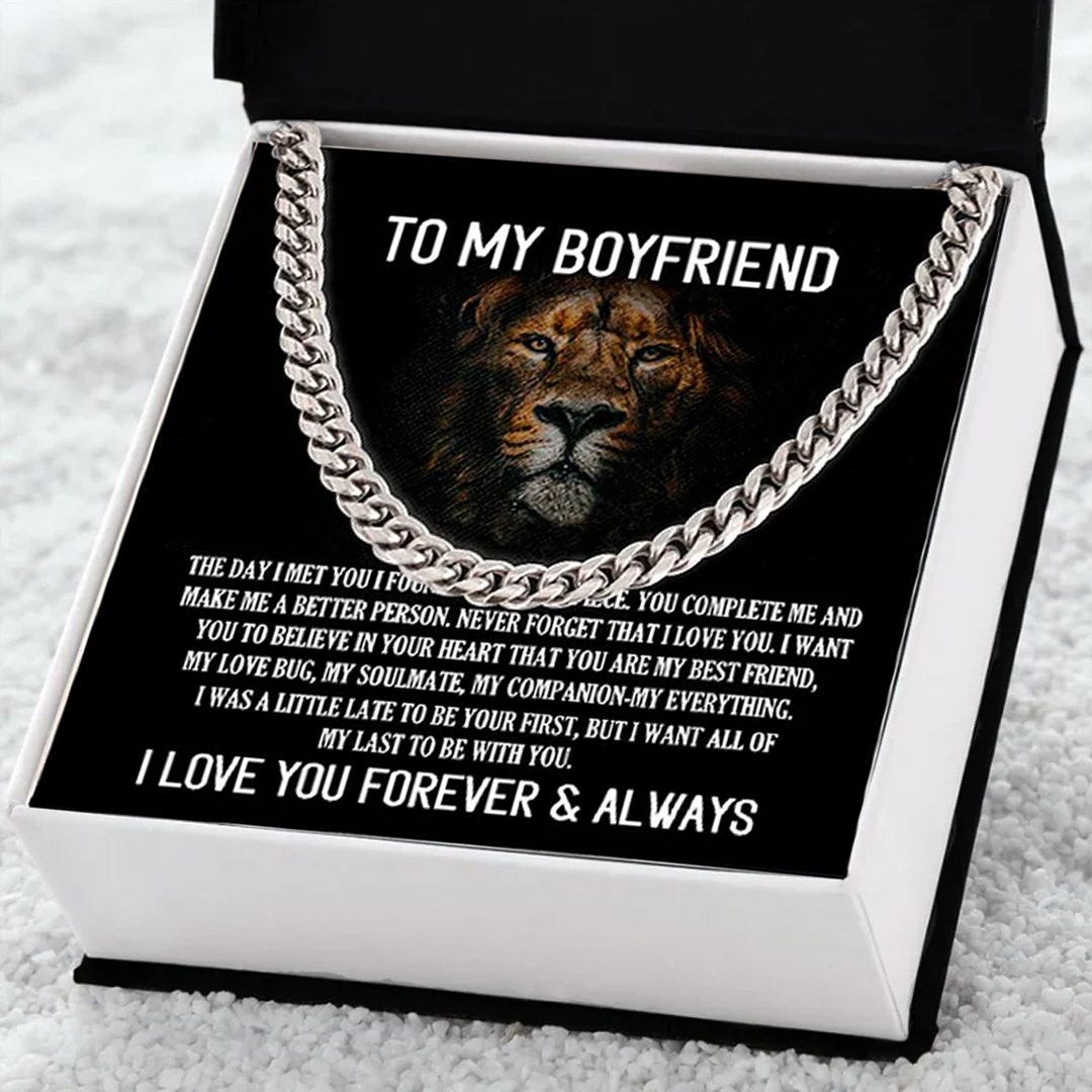 To My Boyfriend Cuban Link Chain Necklace Promise Necklace Gift Set - I Love You Forever & Always