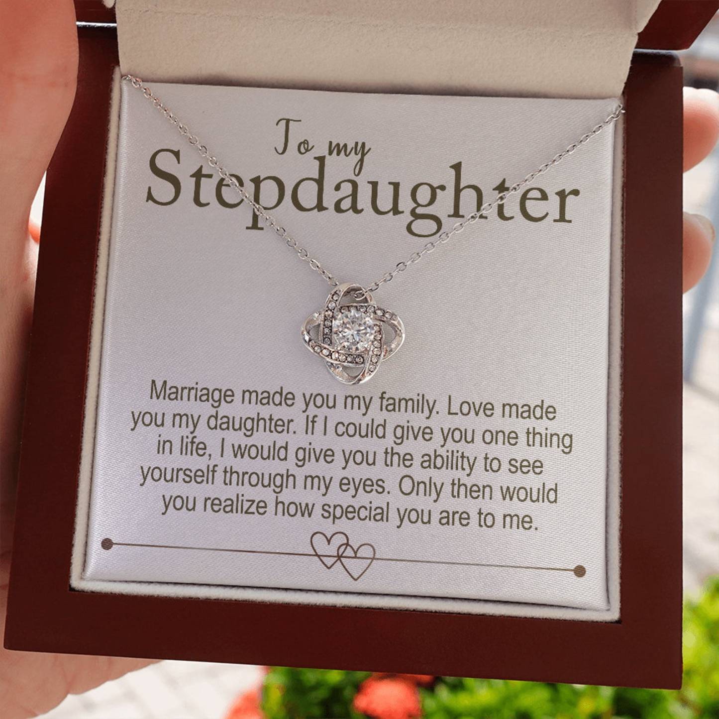 To My Stepdaughter - S925 Love Knot Necklace "Love Made You My Daughter" Gifts For Daughter