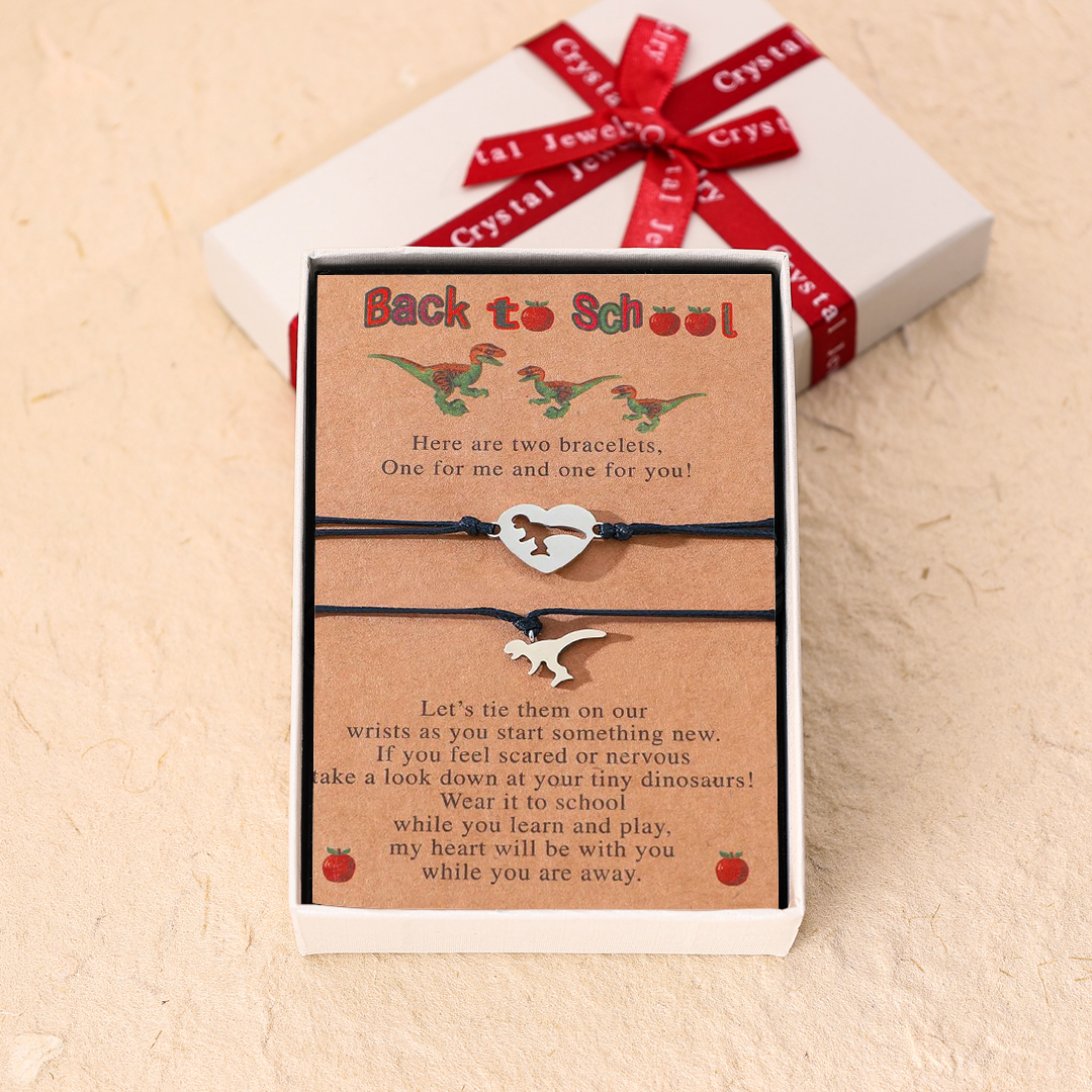 Back to School Matching Wish Dinosaur Bracelets Set for Women Teen Girls Boys