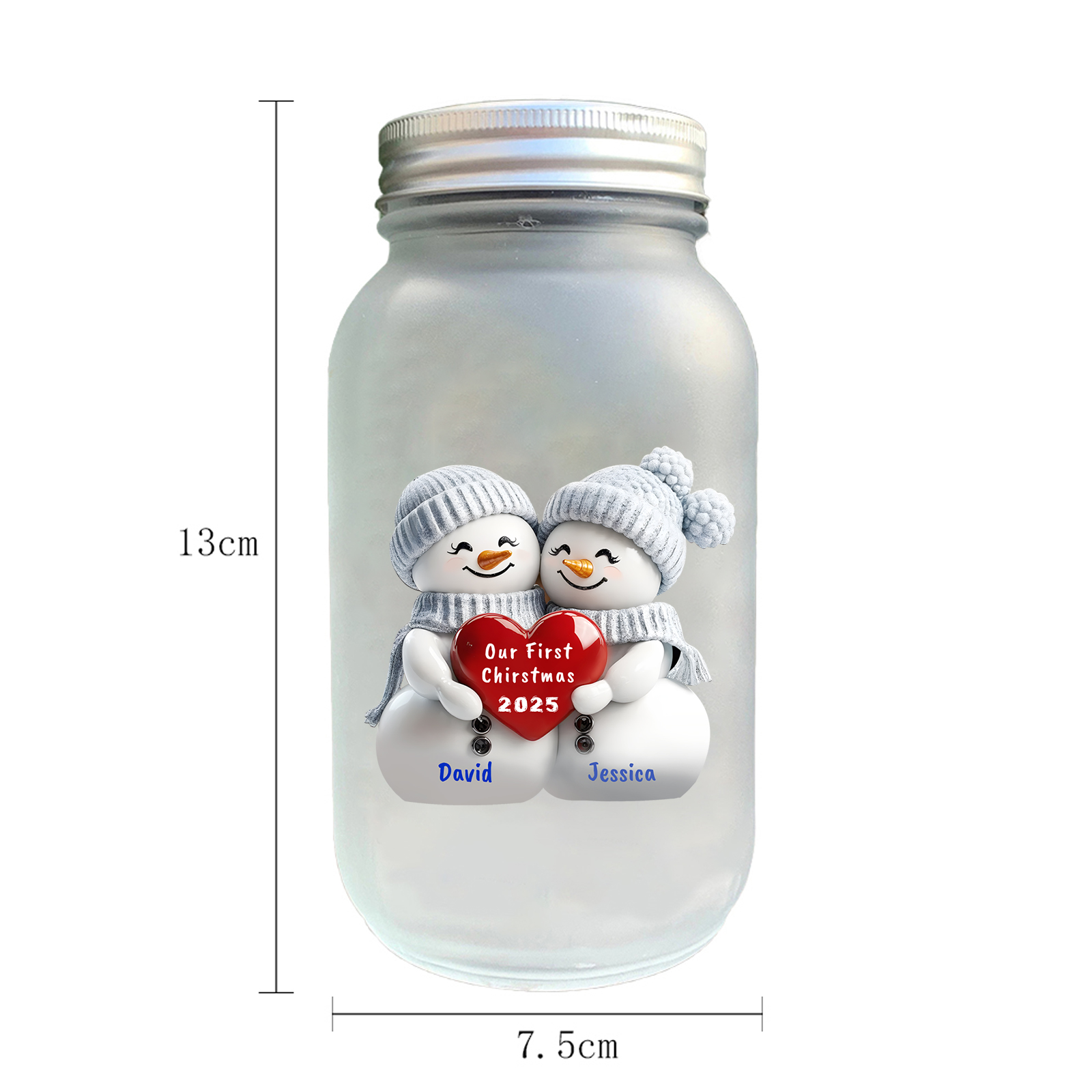 Personalized Snowman Couple Solar Mason Jar Light