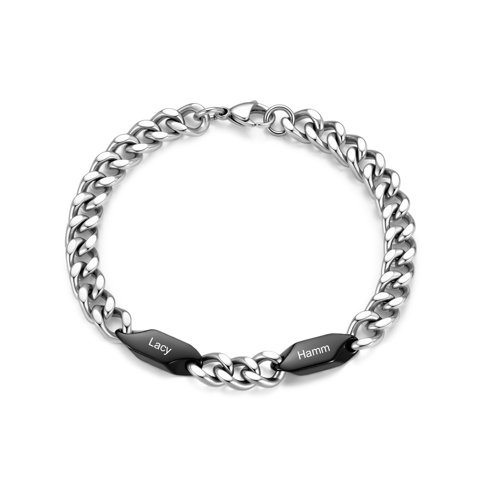 Personalized Men’s Stainless Steel Curb Chain Bracelet with 1–5 Engraved Names – Unique Gift for Dad, Husband, or Family