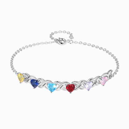 Mother's Day Gift Family Custom Bracelet Heart Personalized with 6 Birthstones