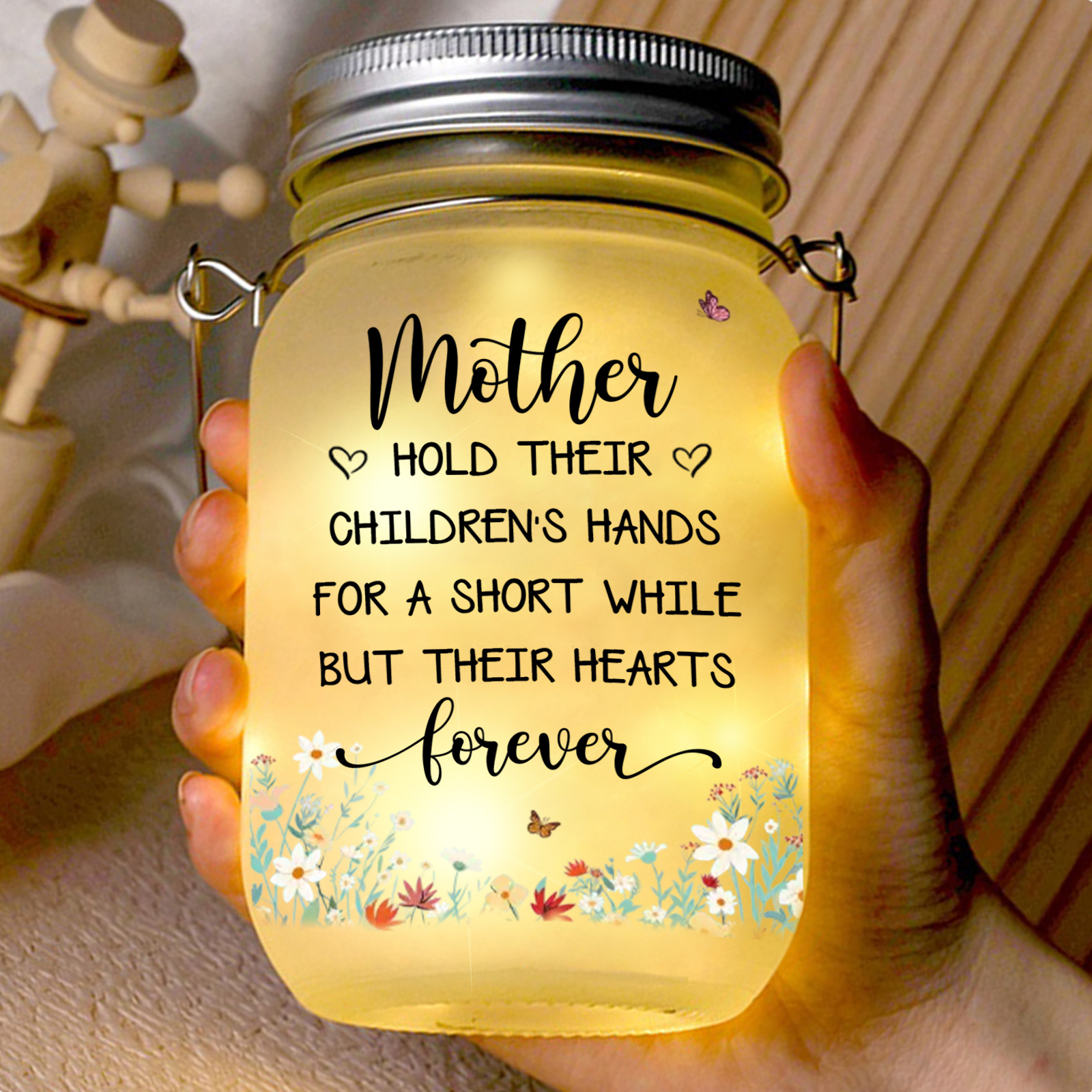 Personalized Flower Solar Mason Jar for Mom
