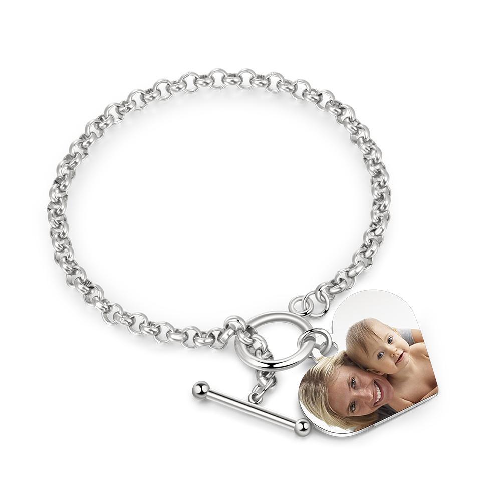 Custom Bracelets with Heart Photo Pendant Personalized with Engraving