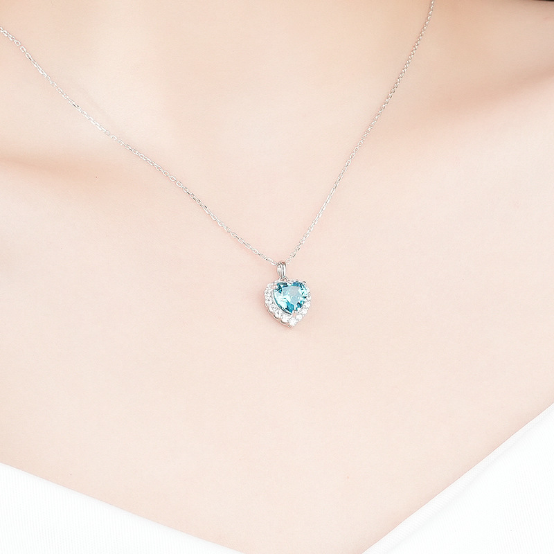 Personalized 925 Silver Heart Charm Necklace Custom Birthstone Necklace Birthday Gifts For Her