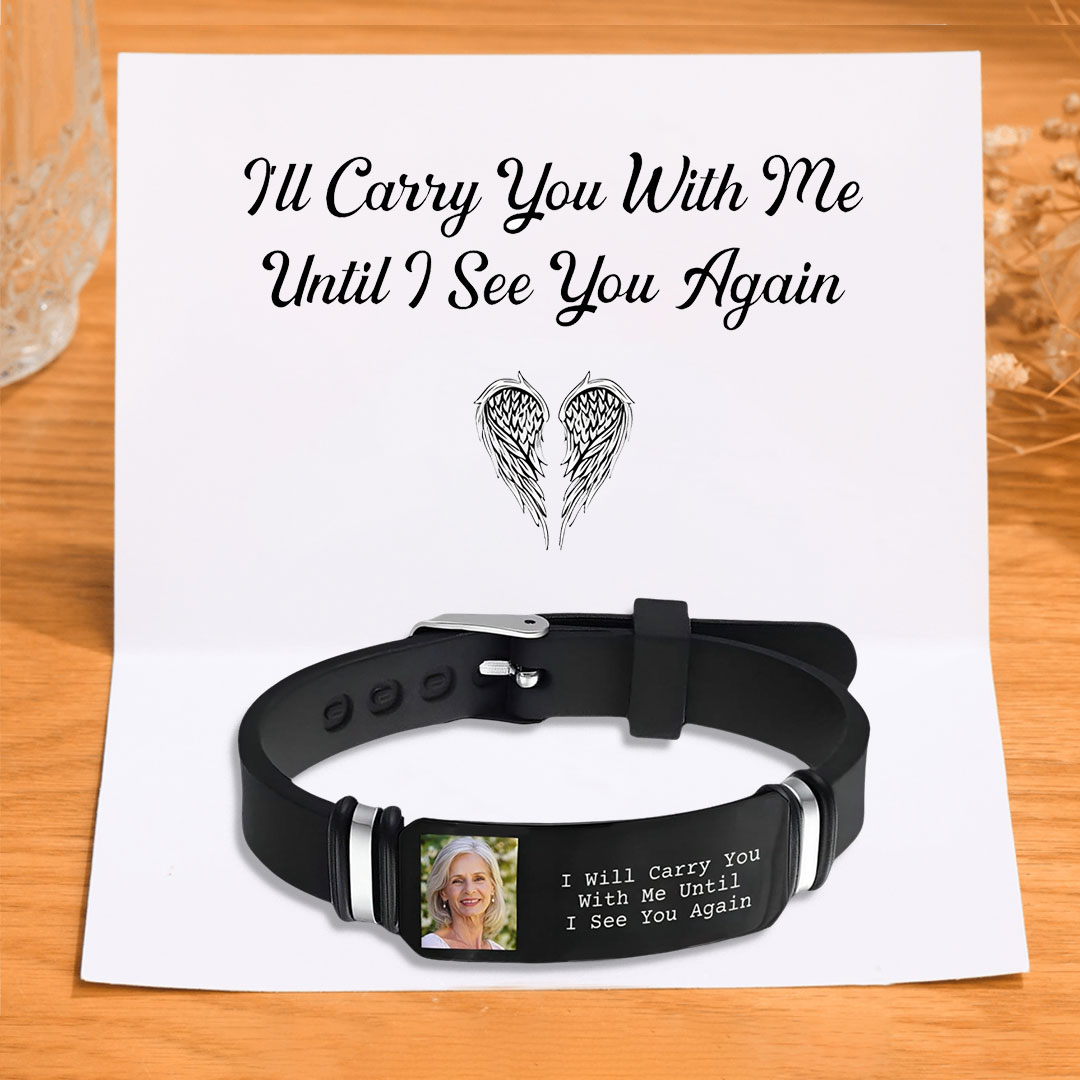 I Will Carry You With Me Until I See You Again Memorial Bracelet Custom Photo Adjustable Bracelet Set