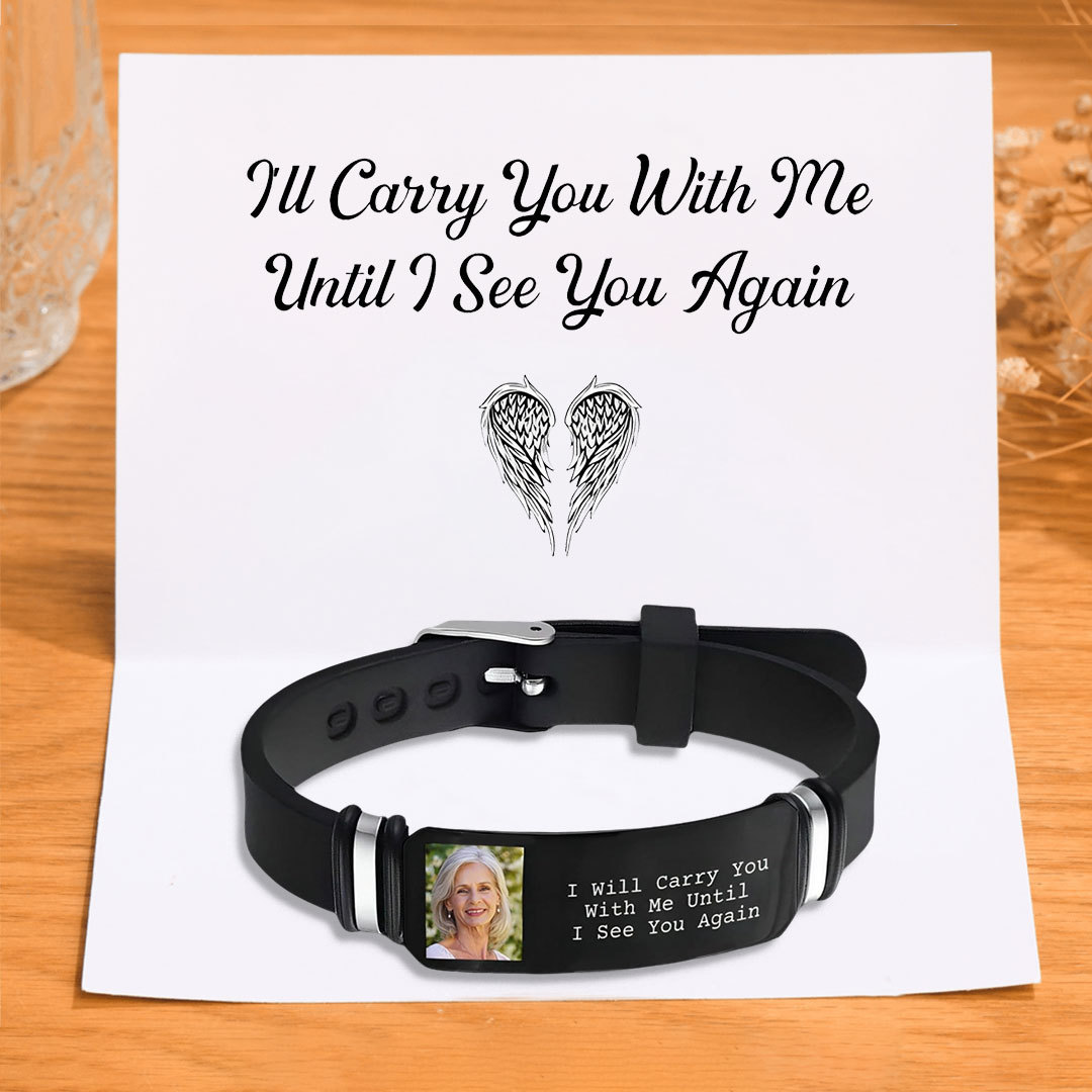 I Will Carry You With Me Until I See You Again Memorial Bracelet Custom Photo Adjustable Bracelet Set