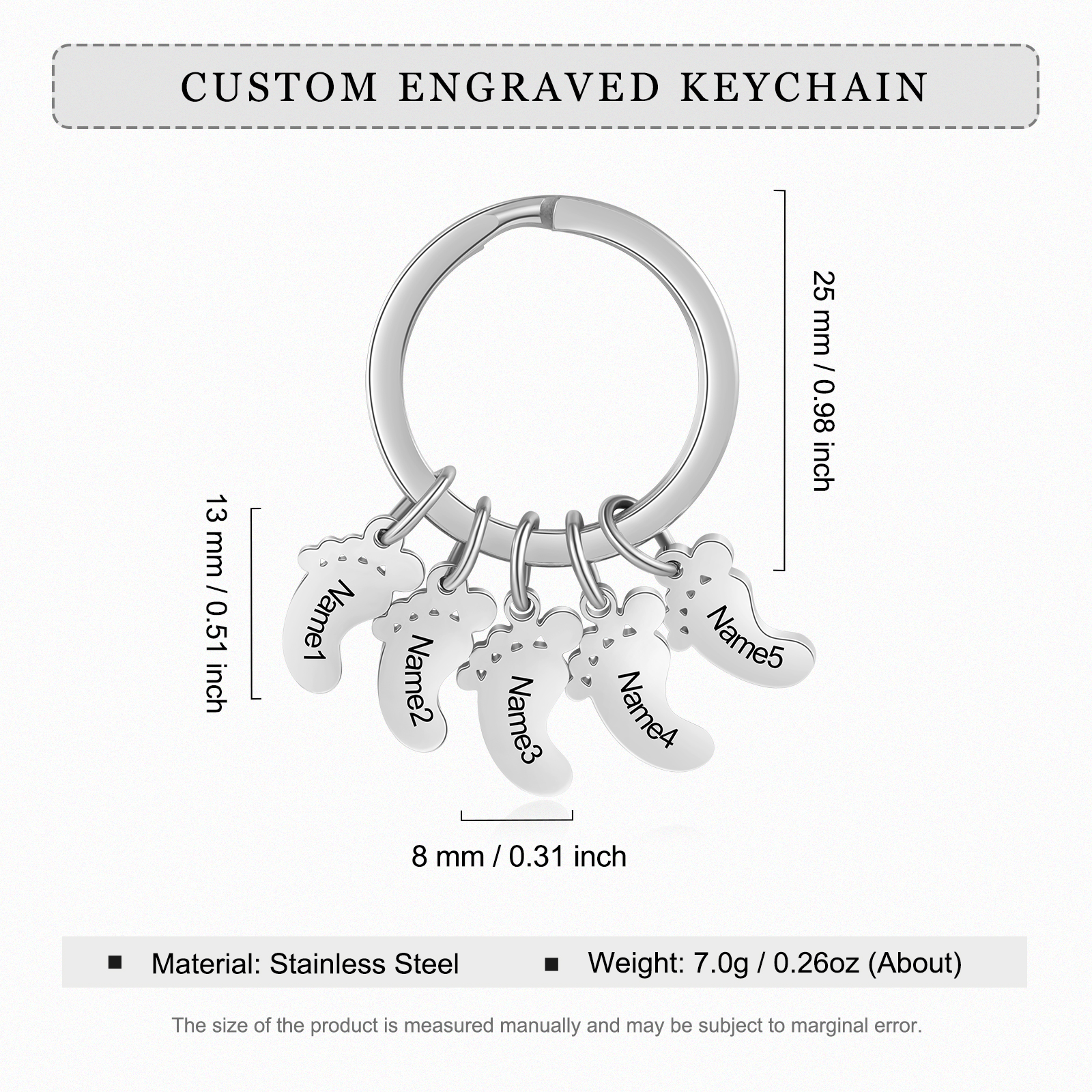 Baby Feet Keychain Personalized 5 Names Keychain Family Gifts