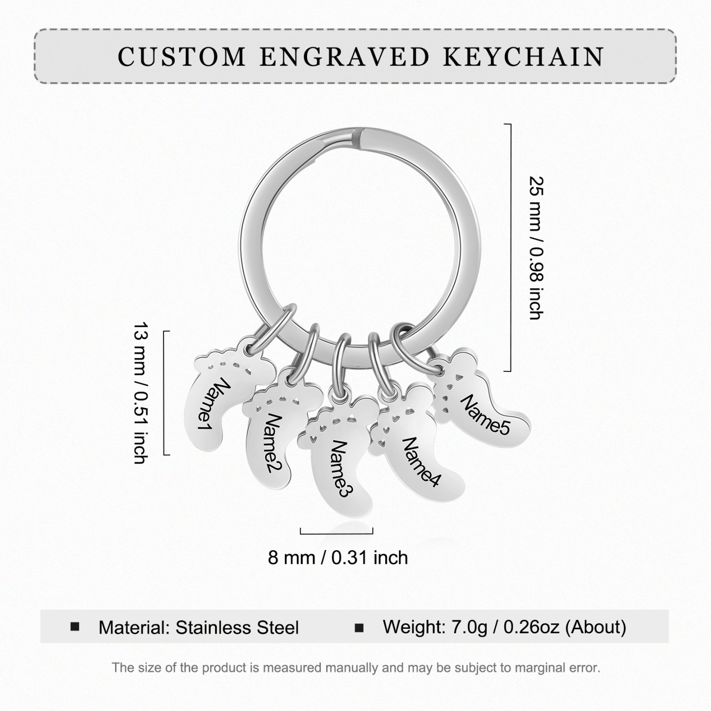 Baby Feet Keychain Personalized 5 Names Keychain Family Gifts