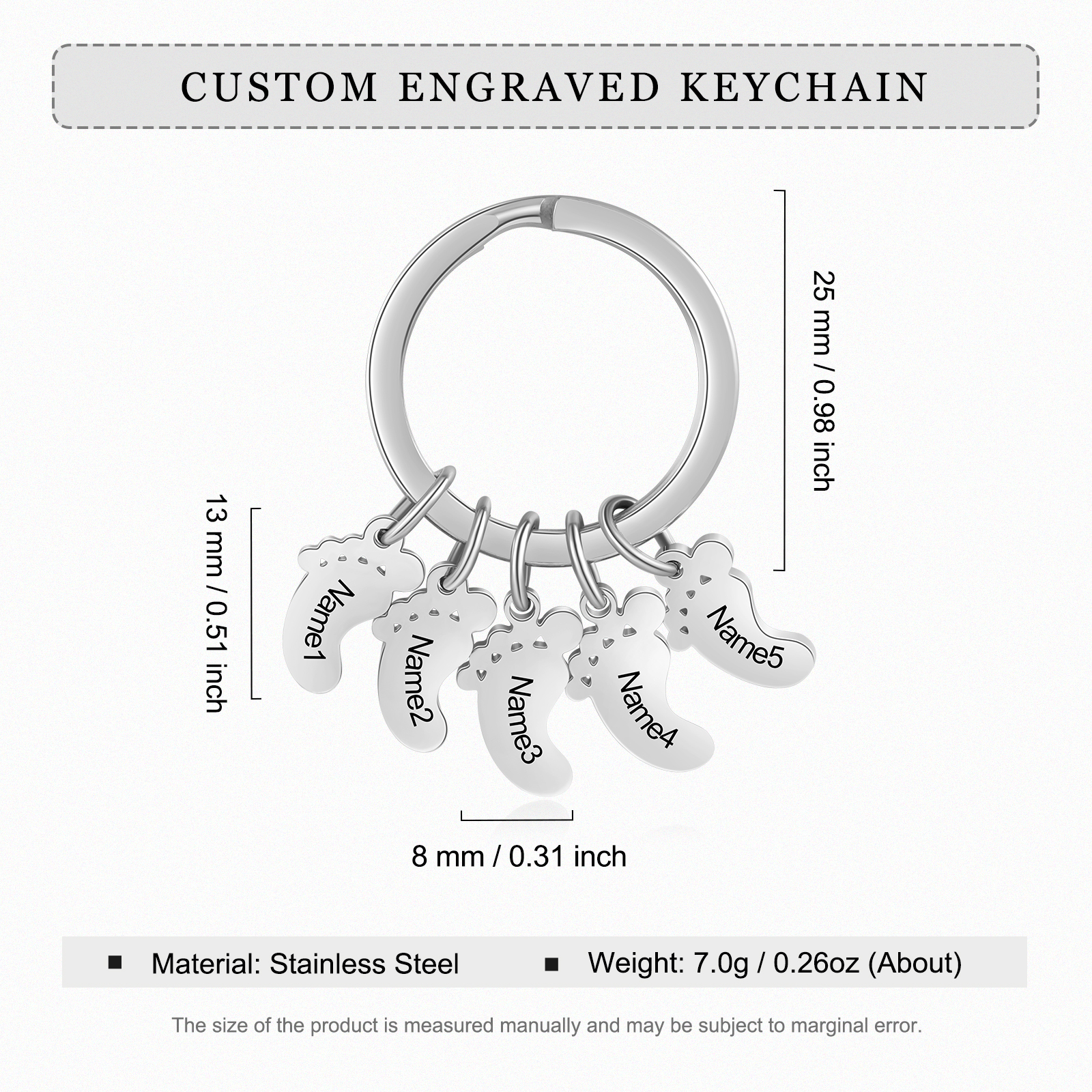 Baby Feet Keychain Personalized 5 Names Keychain Family Gifts