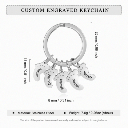 Baby Feet Keychain Personalized 5 Names Keychain Family Gifts