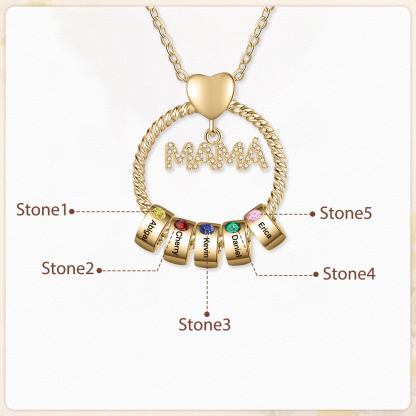 Collar con colgante de "MAMÁ" con 5 nombres Y 5 piedras de nacimiento personalizados | Jessemade
