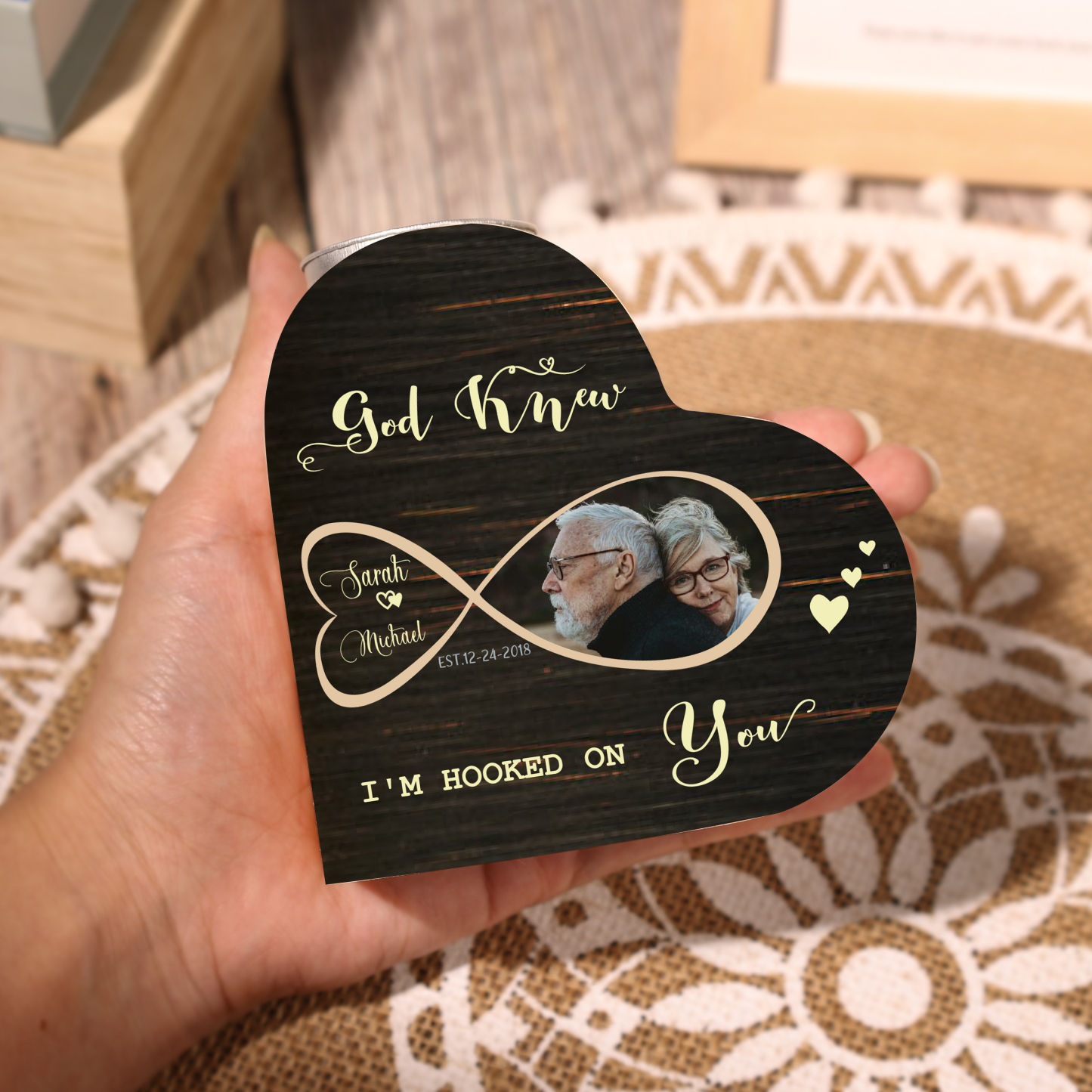 Customized Infinity Love Couple Heart Candle Holder Engrave Photo Candlesticks Valentines Gift