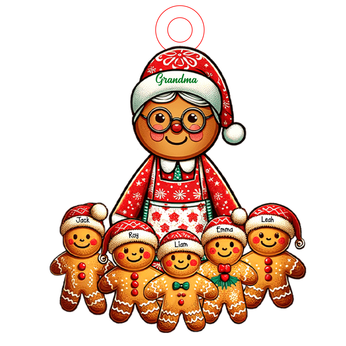 Personalized Gingerbread Ornament Custom 2-12 Names Wooden Christmas Ornament for Grandma
