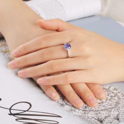 Square Cut Tanzanite Ring with Diamond In Sterling Silver
