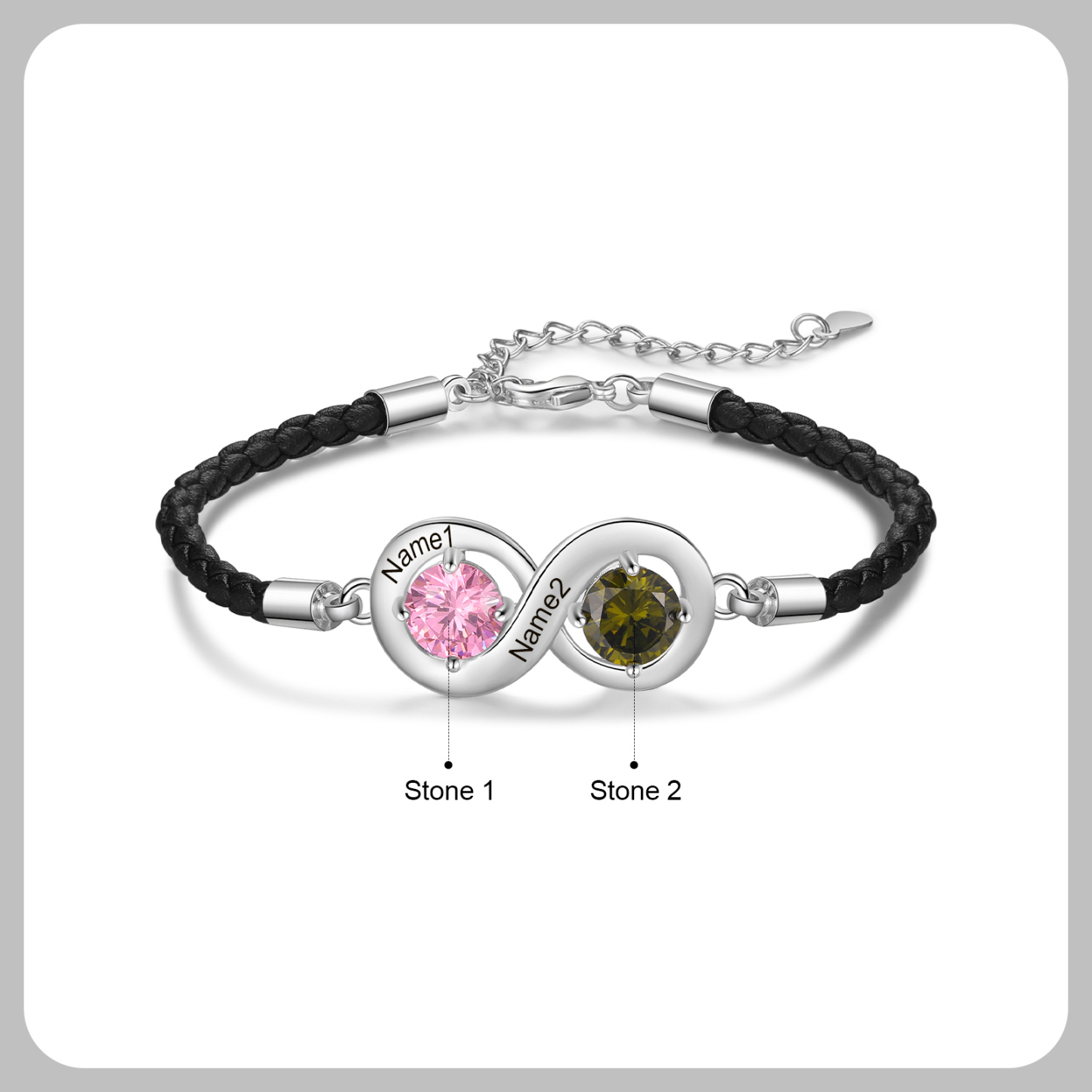 Personalized Infinity Bracelets Custom 2 Birthstones & 2 Names Adjustable Bracelet Gift for Her