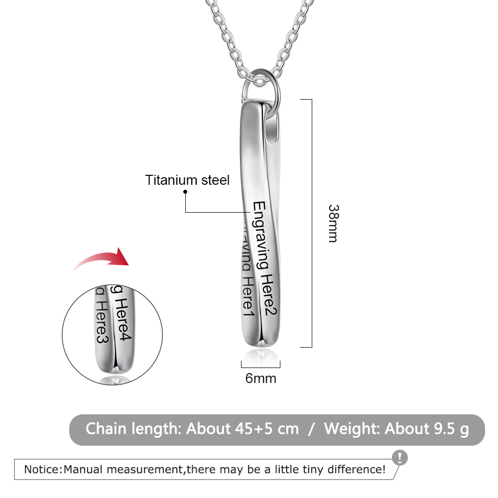 Personalized 4 Side 3D Bar Necklace Vertical Name Bar Necklace Gift