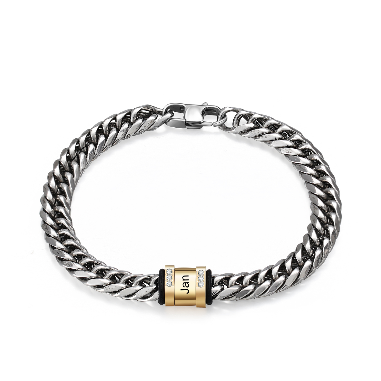 Personalized Cuban Chain Bracelet Custom 1 Name Bead Men's Women's Bracelet