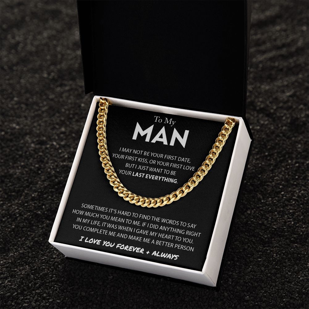 To My Man Cuban Link Chain Necklace Promise Necklace Gift Set - I Love You Forever & Always