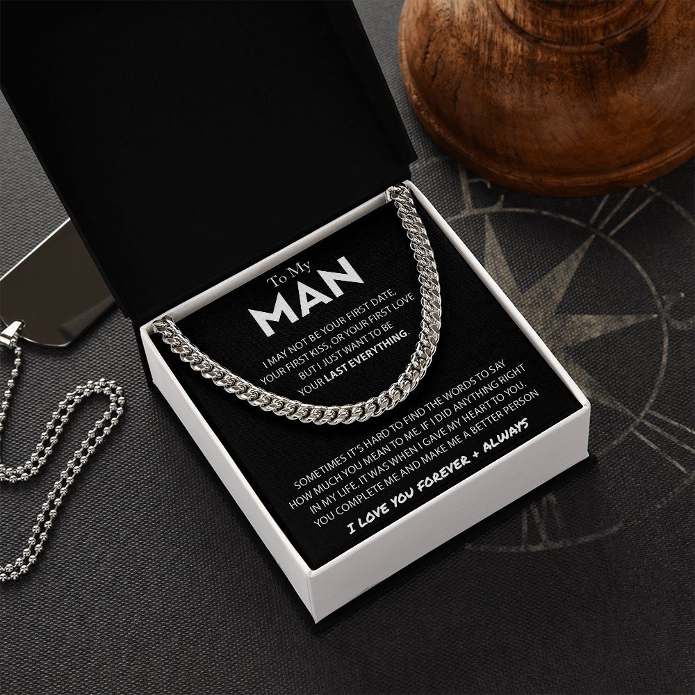 To My Man Cuban Link Chain Necklace Promise Necklace Gift Set - I Love You Forever & Always