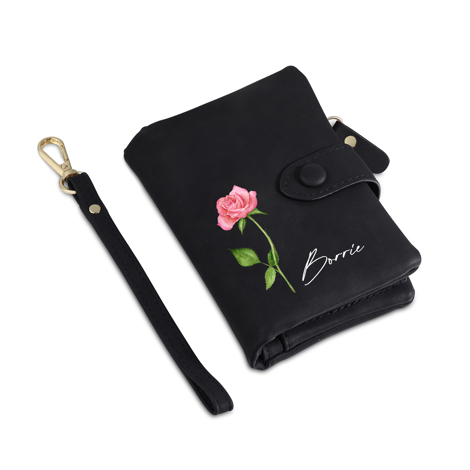Personalized Women's Leather Wallet Custom 1 Birth Flower & 1 Name Wallet Gift for Her