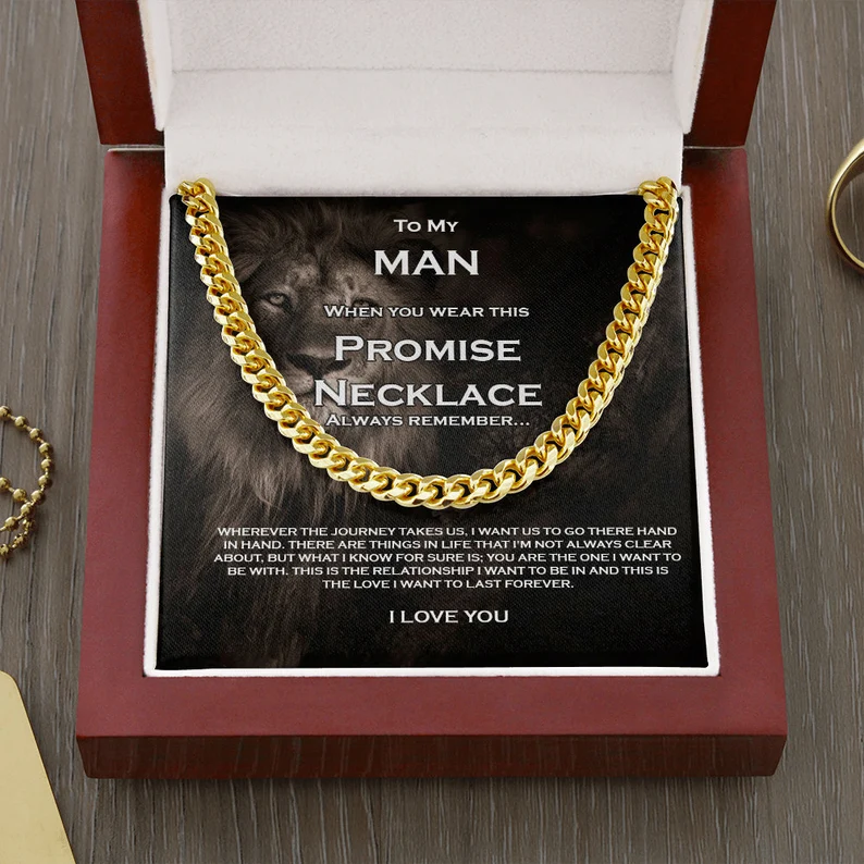 To My Man-Cuban Link Chain Necklace Promise Necklace Gift Set "You are The One I Want to be With"