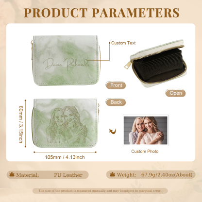 Personalized Women's Leather Wallet Custom Photo & Text Zipper Wallet Accordion Wallet Gift for Her