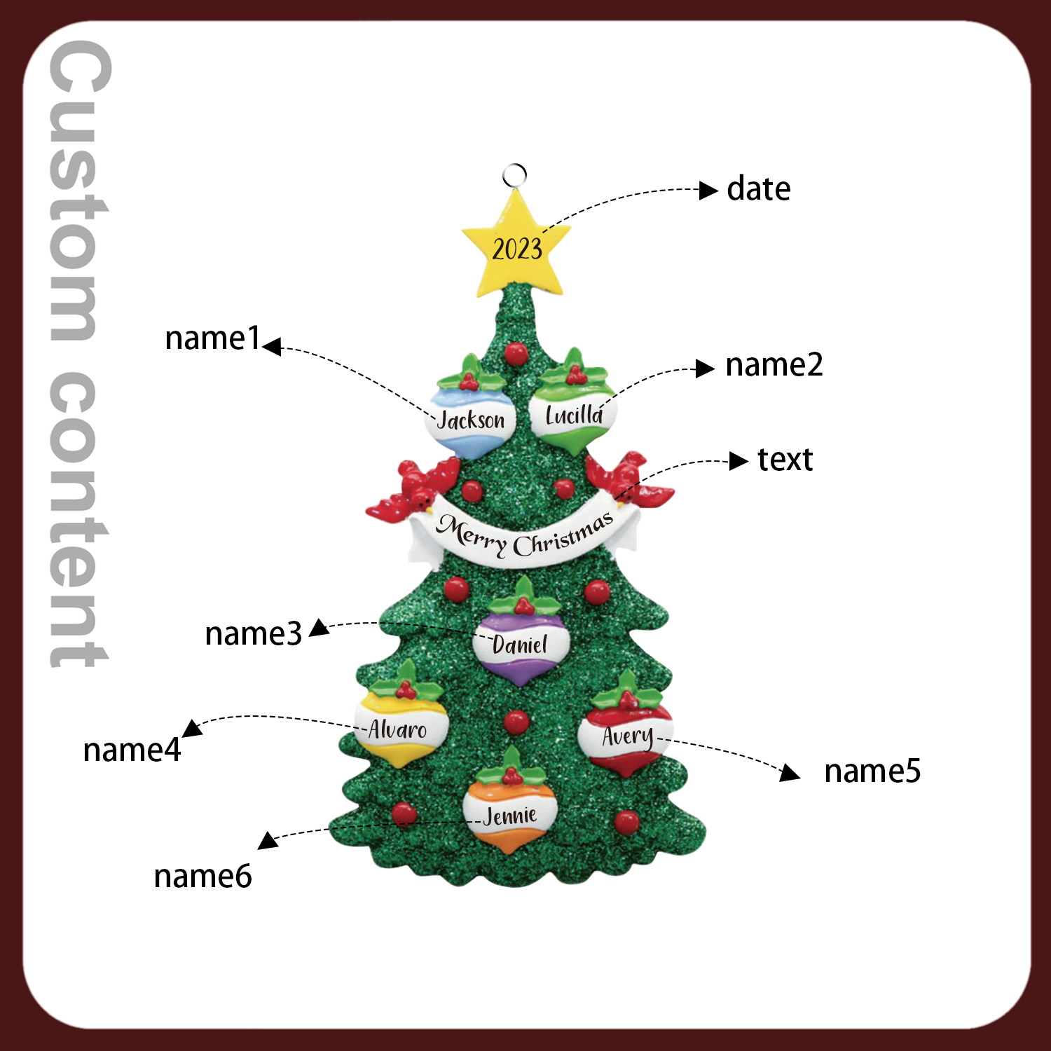 6 Names - Personalized Christmas Tree Ornaments Custom Text & Year Wooden Christmas Pendant Gifts for Family Friends