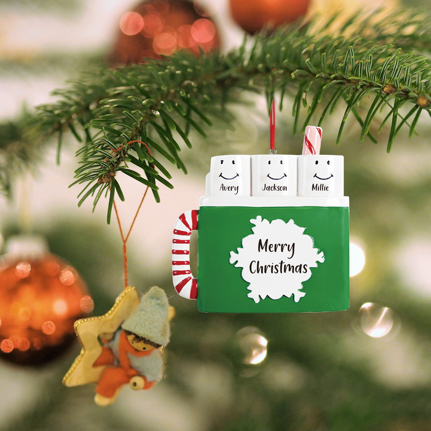 3 Names - Personalized Xmas Ornament Custom Name & Text Christmas Tree Wooden Decor Gift for Family Friends