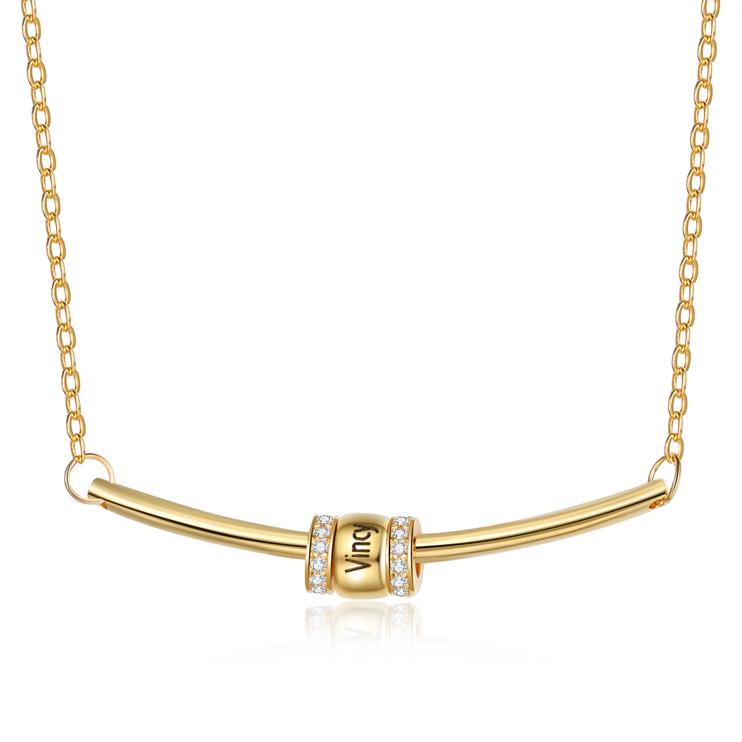 Personalized Bar Necklace with Bead Custom Name Family Necklace for Her