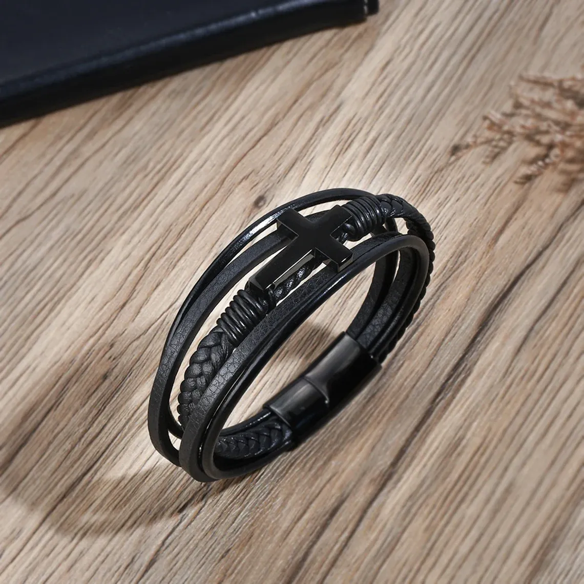 To My Grandson Cross Braided Leather Bracelet "Pray Through It"