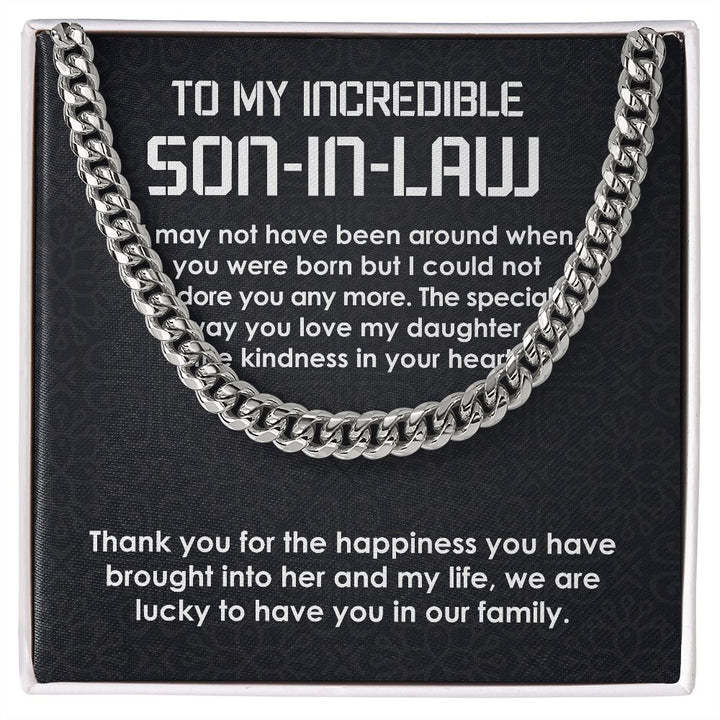 To My Incredible Son-In-Law Necklace Cuban Link Chain Necklace Gift Set - We Are Lucky To Have You In Our Family